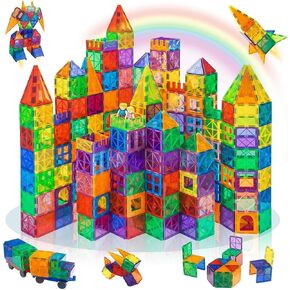 102pcs البلاط المغناطيسي مع سيارتين ، لبنات البناء المغناطيسية ثلاثية الأبعاد ، ألعاب Montessori للأطفال الصغار 1-3 أطفال ما قبل المدرسة.