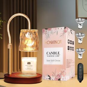 Honvinor Candle Warmer Lamp, Candle Warmer Light with Timer & Dimmer, Candle Warmer Lamp Adjustable Height, Compatible with Jar Scented Candles, Candle Warming Lamp with 3 Bulbs for Home Decor-Walnut