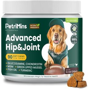 Advanced Hip & Joint Supplement for Dogs with Glucosamine and Chondroitin, for Dogs Glucosamine, Organic Turmeric, Egg Shell Membrane, Green Lipped Mussel, 90-Count, Chicken in Kuwait