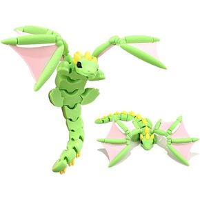 Dragon Dragon المطبوع ثلاثي الأبعاد مع أجنحة ، ألعاب Dragon ثلاثية الأبعاد ، زخارف التنين على الطاولة التنفيذية ، تململ تخفيف القلق ، الأخضر