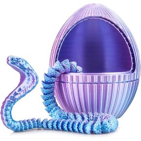 WESADN 3D Printed Snake Egg,Gear Egg with Snake Inside 3D Printed Animals 3D Printed Toys Flexible Joints Snake Toy Cute Rotary Egg 3D Printed Snakes with Egg Decor Executive Desk Toys, Blue Purple