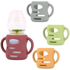 3 Pack Silicone Sleeves for Dr. Brown's Natural Glass Baby Bottles, Anti Breakage Baby Bottle Holder, Compatible Dr. Brown Wide-Neck Glass Baby Bottles 5 oz (White+Blue+Green)