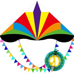 الحياة الملونة من Mint Rainbow Delta Kite و 7in kite string ender ، سهلة الاستخدام للأطفال والبالغين