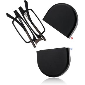 Evolved Folding Reading Glasses For Women Men Blue Light Blocking Anti UV Eyestrain Foldable Portable Compact Readers with Flat Hard Case Pocket Computer glasses 1.0 BLACK