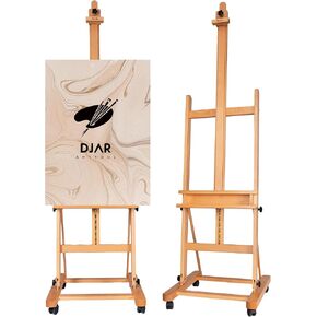 Wooden H Frame Studio Art Easel for Painting ، 67 '-95' 'ارتفاع قابل للتعديل ، أرضية كبيرة من خشب الخشب ، الحامل ، القماش يصل إلى 49' ، للبالغين ، والمبتدئين