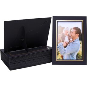 Meonua 50 Pack Standing Paper Picture Frames ، إطار صور 4 × 6 كاردات مع حامل ، بطاقات إطار صور الورق ، إطارات المعرض بشكل كبير لـ DIY ، حفل زفاف ، التخرج ، الفصل الدراسي (أسود)