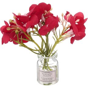 Mini Flowers Dollhouse in Vase, 3.15" Total Length, Silk Plastic Miniature Dollhouse Accessories with Tiny Flower Red - (Applications: for Fairy Micro House Ornament) 1-Pieces