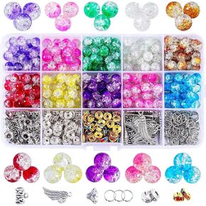 Rhoxshy 530pcs 8mm حبات Crackle للمجوهرات التي تصنع 10 ألوان جولة جولة سوار حبة الكريستال للبالغين ، والخرز الزجاجي المصباح لقطن لصالح القلادات الحرف DIY