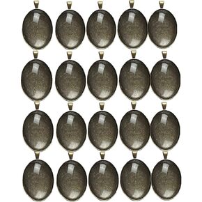 20pcs صواني قلادة بيضاوية مع كابوشونات زجاجية 20pcs قبة الزجاج البلاط cabochon لصياغة صناعة المجوهرات DIY (الفضة ، 22 * ​​30)