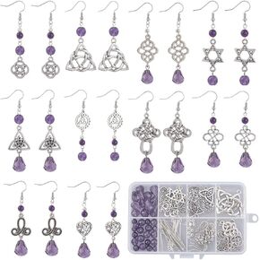Sunnyclue 1 Box DIY 10 أزواج أقراط صنع Kit Celtics Trinity Charm Traditions Irish Celtics Charms Celtics Knot Charms Burple Glass Spacer Beads for Jewelry Making Kits Compans Women Supplies