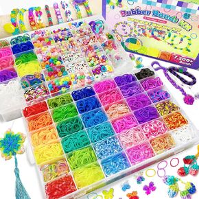 Leamood 8000+ Rubber Bands Bracelet Making Kit, 48 Colors Loom Bands Bracelet Kit for Kids Ages 6-12 with 600+ Alpha & Pony Beads, 2 Looms and 3 Hooks, Bracelet Making Band Refills Looms Set for Girls