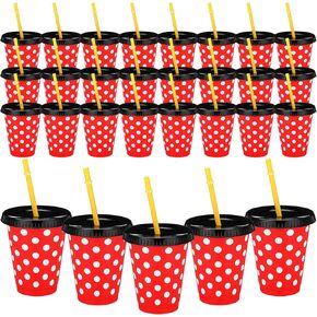 SLINER 24 PCS 16 OZ أكواب بلاستيكية قابلة لإعادة الاستخدام معلما بلاستيكي مع غطاء كوب شرب القش ولوازم حفلات أعياد الميلاد (الماوس)