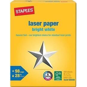 Staples 733333 8.5 بوصة × × 11 بوصة ورق ليزر 28 رطل. 98 السطوع 500/ream (733333)