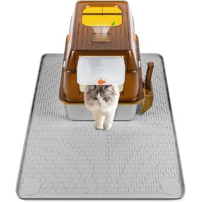 Extra Large 40" x 28" Cat Litter Mat with Stainless Steel Cat Litter Box with Lid