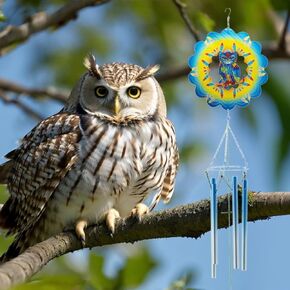 Owl Metal Wind Spinner with Wind Chime for Outdoor & Indoor Decorations, Gifts for Women Mom Grandma Wife
