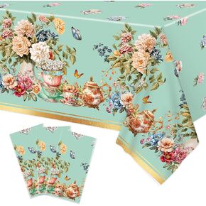 3pcs شاي حفلة مفرش ، 54 × 108 بوصة غطاء طاولة بلاستيكية زهرية زهرية ، زخارف لحفل الشاي عتيقة لحفلة حديقة الربيع ، دش الطفل ، حفل زفاف ، لوازم حفلة عيد ميلاد الفتيات