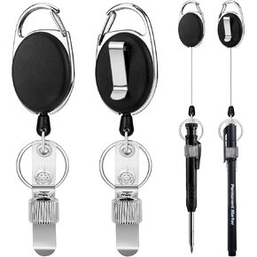 4 حامل قلم القلم القابل للسحب مع سلك Dyneema متين 31.5 بوصة ، حامل قلم قابلة للسحب من السيليكون المرن للممرضات والنجارين والميكانيكا والمهندسين المعماريين والعاملين في المكاتب