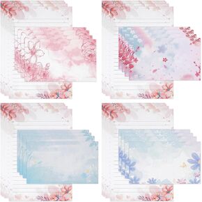 48 PCS Stationery مع الأظرف ، ورق القرطاسية المبطنة بزهرة الفراشة ، 32 رسالة ثابتة+16 مظاريف
