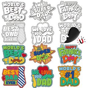 QICI 36 Set Father's Day Magnets Craft for Kids, Color Your Own Fathers Day Magnets Craft Best Dad DIY Crafts Kit Gifts for Happy Father's Day Dad's Birthday Party and Fun Home Activities