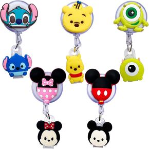 5pcs Retractable Badge Holders. Cute Cartoon Retractable Badge Reel, Badge Reel Holder for Children and Nurses, Clip-on Name Badge Holder