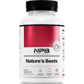 كبسولة البنجر العضوية من Nature's Pure Blend، تدعم تدفق الدم، وضغط الدم، وصحة القلب، وتعزز الطاقة، والأرجينين