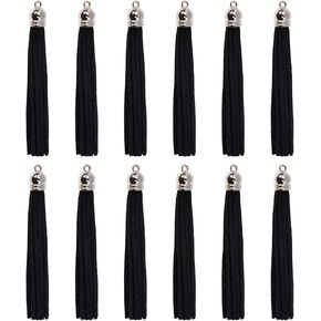 12Pcs Keychain Tassels 3.3 inch Small Faux Leather Tassel Pendant for Earring Necklace Jewelry Making and Crafts DIY (8.5 cm, Black)