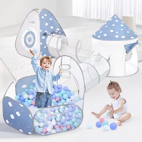 Dreamon 5 in 1 Kids Play Tent مع Tunnel و Pop up Play Tent مع حفر الكرة للأطفال الصغار ونفق الأطفال القابل للطي مع حقيبة حمل وأطواق كرة السلة ، والخيام الصغار الداخلية والخارجية
