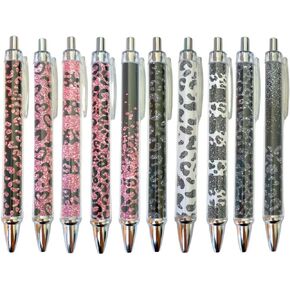 10PC Pink Leopard Cheetah Pens Animal Print Pen School Supplies Desk Accessories Office Decor Cute Teacher Veterinary Women Nurse Black Sliver Cheeta Planner Journal Appreciation Gifts Stationary
