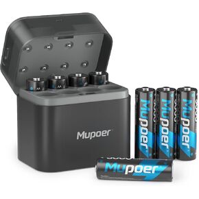 Rechargeable Lithium Batteries AA 8-Pack with Charger, 1.5V 3000mWh Double A Batteries, Long Lasting Rechargeable AA Li-ion Battery with Integrated Charing Storage Box - Blue