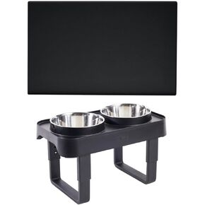 Gorilla Grip 100 ٪ BPA PPA Free Silicone Pet Feet Heat and Aleft Dog Bowls Resered ، 18.5 × 11.5 مرفوعًا حافة أليف حصيرة أسود ، مقاس قابل للتعديل ، حامل ماء ، سوداء ، حزمة 2 بند