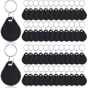 100 Pcs NFC Tags Keytags NFC Key Fob Keychain Business Card Commercial Access Cards Chip Digital Programmable 504 Bytes Memory, Compatible with Android & Iphonem, Black