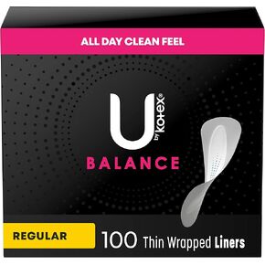 U by Kotex Balance Wrapped Panty Liners, Regular Length, 80 Count