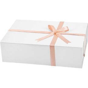 مربع هدايا Batifine ، 13''x9''x3.7 '' صناديق الهدايا مع أغطية للهدايا ، مربع مستطيل مغناطيسي قابلة للطي لتخزين عيد ميلاد التخرج الحالي (أبيض