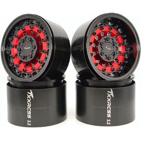 207g Super Heavy Duty RC 2.2 Beadlock Wheel Adjustable 2 Offsets Rims Hub Upgrades for 1/10 Crawle Car Wheel and Tires Remote Control SCX10 Trx4m(4PC) (Red & Black)