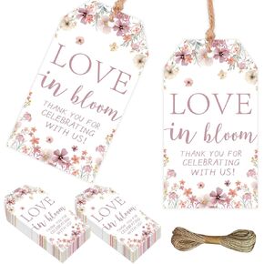 Love in Bloom Bridal Shower Decorations ، 50pcs Love in Bloom Thank You Cards for Flower Flower شكرًا لك على الاحتفال معنا علامات العازبة على مشاركة الزفاف