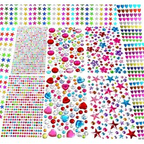 2300pcs Gem Stickers Jewels for Crafts, Self Adhesive Rhinestone Jewel Stickers, Acrylic Gems DIY Craft Decorative Diamond Stickers, Small Star Stickers for Kids Reward and Heart Stickers