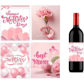 32 Pcs Mother's Day Wine Bottle Labels Stickers 4x5 Inch Party Wine Bottle Stickers Decorations for Happy Mother's Day Party Supplies（4 Styles）