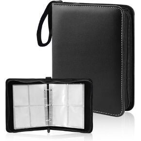 علبة Card Binder مع 400 جيوب ، موثق كبير في مجموعة البطاقات مع 50 من الأكمام القابلة للإزالة ، ألبومات بطاقة تداول قابلة للتحصيل سحاب محمول مع حزام يدوي للعبة السفر (أسود)