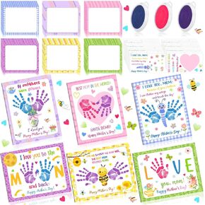 48 Sets Mother's Day Handprint Crafts for Kids DIY Religious Hand Keepsake Craft Gifts with Flower Stickers for Mom Dad Home Sunday School Classroom Party Activities(Bright Colors)