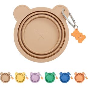 Silicone Collapsible Travel Bowl with Free Poop Bag Holder – Lightweight, Portable, Multipurpose for Pets, Dishwasher & Microwave Safe (Beige, Small)
