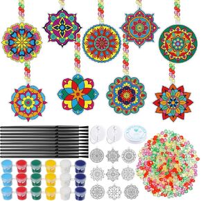Pasimy 36 مجموعات Mandala Suncatchers Kit Mandala Flower Window DIY معلق الزخارف الزخارف الربيع الصيف الطلاء الخاص بك أنشطة الخاصة بك مشروع PROCES