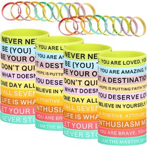 Sumind 100 Pcs Motivational Quote Silicone Wristbands Bulk Colored Inspirational Rubber Bracelets Stretch Unisex Wristbands for Women Men Graduation Gifts, 20 Styles(Bright Colors)