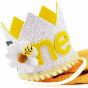 Jevenis Happy 1st Bee Day Hat First Bee Day Crown Hat Happy 1st Bee Day Party Supplies Favors Fan to Bee One Party Supplies Favors