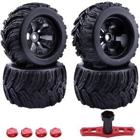 Hobbypark مسبقًا مسبقًا 17 مم HUX Hubs RC Wheels and Tires & Wretch Tool Fit 1/8 Scale RC Monster Truck مع إدراج رغوة لـ Traxxas Maxx Tmaxx E-Revo Summit Arrma Kraton Typhon 3S JLB Cheetah