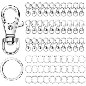 60pcs سنانير دوارة الدوارة المعدنية وحلقات المفاتيح ، ومشابك مخلب جراد البحر 30pcs وحلقات مفاتيح مسطحة 30pcs لخواتم السلسلة الرئيسية ، وملحقات سلسلة المفاتيح ، وصنع حلقات مفاتيح (Golden)