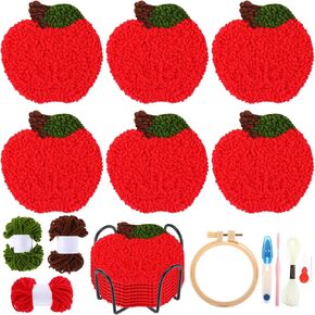 Hahafelt 6 PCS Punch Needle Coaster Kit للمبتدئين أنماط Apple التقدير للمعلم الهدية الإمدادات الحرف التطريز مع أداة خيوط لاصقة.