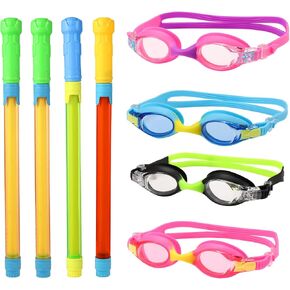 8 حزم Kid Google و 16.5 '' Water Blaster Soaker Soaker Squirt Puns Multicolor Water Plaster Swoggles-مثالية للسباحة ، الفناء الخلفي ، ألعاب المياه الشاطئية