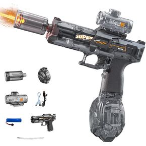 LED Light Electric Water Gun, Large Capacity Fully Automatic Spray Gun, Suitable for Children, Adults, Outdoor Parent-Child Activities, Beach, Swimming Pool, Parties, Black Electric Water Gun