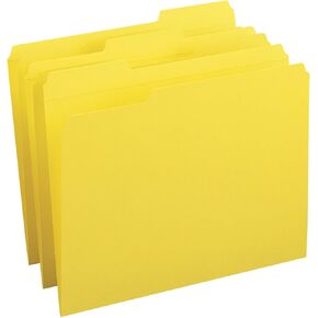 Business Source Reinforced Tab Colored File Folders, Yellow
