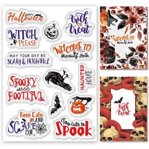 كلمات الهالوين ختم واضحة لبطاقة DIY Happy Halloween Alphabet Crow Bat Pumpkin Clear Clear Creature Creature Seal Rapber Seal Stamps for Photo for Card Making Crrafting DIY